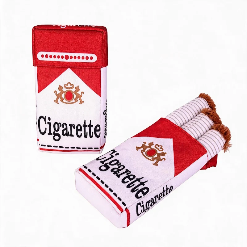 Doggy cigarettes plush set shown inside an open red and white pack, with a second closed pack displayed beside it.
