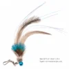 blue-cat-feather-wand-replacement-size Blue cat feather wand replacement with a deer-hair head, peacock-feather body, long emu feather tail, and 8.66 by 1.18 inch size.