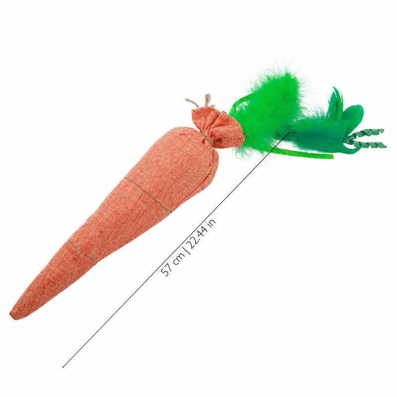 57cm long cat kicking toy designed for full-body wrestling with front paw grabbing and kicking play.