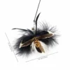 Autumn Leaf Butterfly cat flutter toy showing dark camouflage wings, soft feather layers, bell detail, and size measurements for interactive wand play.