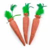 Carrot catnip kicker toy with feather leaves and long body design for interactive cat play