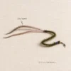 cat-caterpillar-toy-emu-feather-tail-wand-replacement Handmade cat caterpillar toy with a curved fuzzy body and emu feather tail for interactive cat wand play and crawling prey simulation.