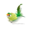 green-parrot-feather-cat-toy-size-detail Green Parrot feather cat toy with soft plush body and realistic bird design.