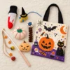 Halloween themed cat toys gift set B featuring knife plush, pumpkin toys, evil eye spring toy and interactive wand.