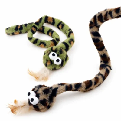 Leopard snake cat toy collection with soft plush toys texture and playful designs for indoor cats.
