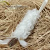 Close-up of natural feather details and curly wool texture on soft cat kick toys for interactive play