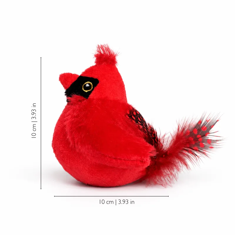 Red Cardinal bird cat toy with realistic feather details and lightweight design for interactive cat play.