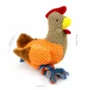 Side view of an orange chicken plush dog toy with red comb, yellow beak, brown tail, and rope legs, showing 30 cm, 19 cm, and 13 cm measurements.