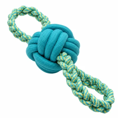 large-knot-rope-tug-toy-for-dogs-dual-handle Large knot rope tug toy for dogs with dual handles, featuring cotton rope loops and a center knot design for tugging, carrying, and supervised chewing.