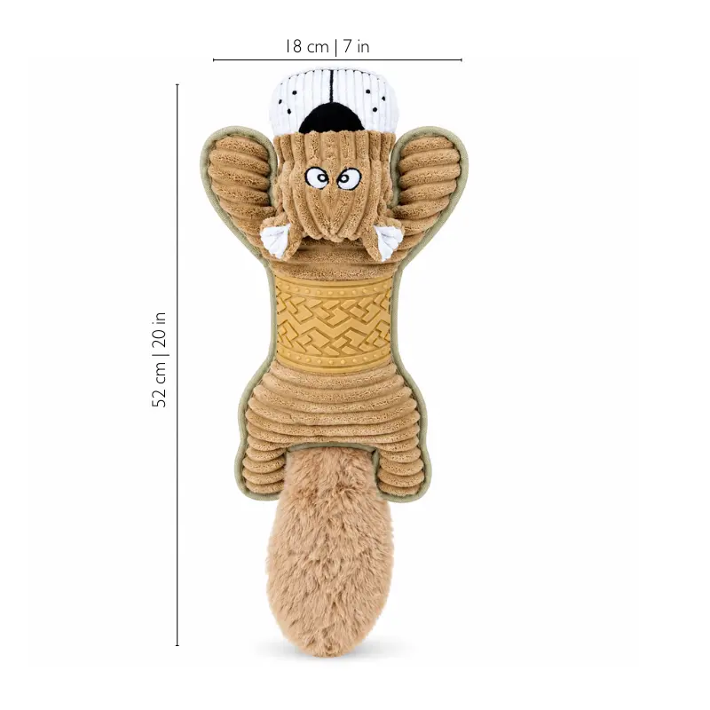 Full-length tan dog plush with 52 cm length and 18 cm width marked, helping shoppers compare its size when browsing big stuffed animals for dogs and plush dog toys for large dogs.